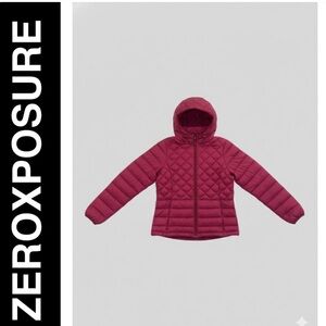 ZeroXposur Lightweight Wine/Burgundy Hi-Low Quilted Puffer Jacket Hooded Medium